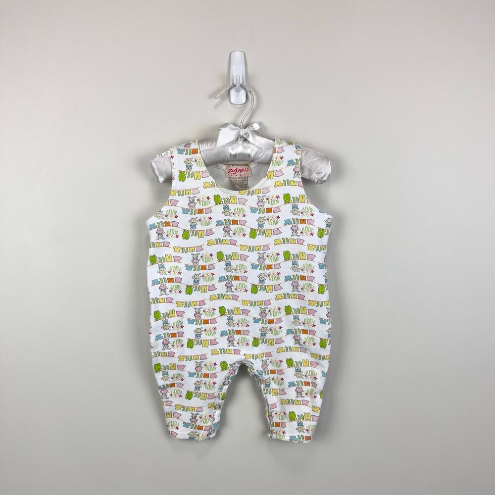 Vintage Zutano Bunny Garden Laundry Romper Overalls 6-12 Months